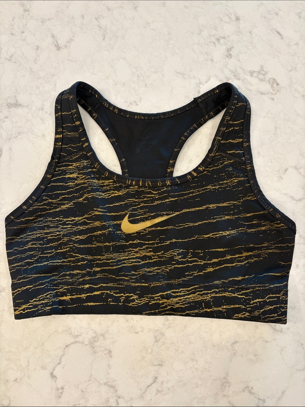 Nike Black Sports Bra with Gold Marbled Print
